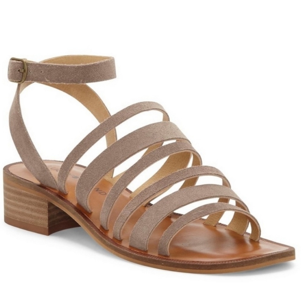 Brand New Lucky Brand Genuine Suede Chunky Low Heel Strappy Gladiator Sandals